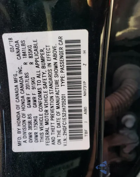 2018 Honda Civic Si from USA, damaged, VIN 2HGFC1E52JH705201